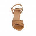 Sandale avec courroie pour femmes en cuir cognac talon 7 - Pointures disponibles:  31, 42, 43