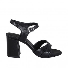 Sandale avec courroie pour femmes en cuir noir talon 7 - Pointures disponibles: 42, 43, 44, 46