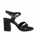 Woman's strap sandal in black leather heel 7 - Available sizes:  31, 32, 33, 34, 42, 43, 44, 46