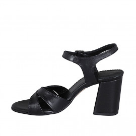 Sandalia con cinturon para mujer en piel negra tacon 7 - Tallas disponibles:  42, 43, 44 2