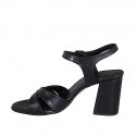 Sandale avec courroie pour femmes en cuir noir talon 7 - Pointures disponibles:  31, 32, 33, 34, 42, 43, 44, 46