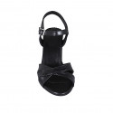 Sandalia con cinturon para mujer en piel negra tacon 7 - Tallas disponibles:  31, 32, 33, 34, 42, 43, 44, 46