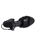Sandalia con cinturon para mujer en piel negra tacon 7 - Tallas disponibles:  31, 32, 33, 34, 42, 43, 44, 46