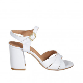 Woman's sandal in white leather with strap heel 7 - Available sizes: 43, 44