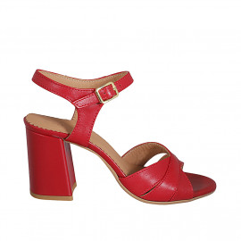 Woman's sandal with strap in red leather heel 7 - Available sizes: 32, 43, 44