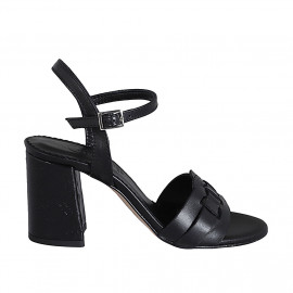 Sandale pour femmes en cuir et cuir imprimé noir avec courroie talon 7 - Pointures disponibles: 31, 32, 43, 44, 45