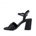 Sandale pour femmes en cuir et cuir imprimé noir avec courroie talon 7 - Pointures disponibles:  31, 32, 43, 44, 45