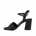 Woman's sandal with strap in black leather and printed leather heel 7 - Available sizes:  31, 32, 34, 43, 44, 45