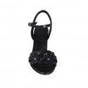 Woman's sandal with strap in black leather and printed leather heel 7 - Available sizes:  31, 32, 43, 44, 45