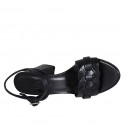 Woman's sandal with strap in black leather and printed leather heel 7 - Available sizes:  31, 32, 34, 43, 44, 45