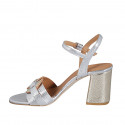 Woman's sandal in platinum and silver laminated leather with strap heel 7 - Available sizes:  31, 43, 44, 45, 46