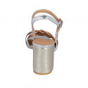 Woman's sandal in platinum and silver laminated leather with strap heel 7 - Available sizes:  31, 43, 44, 45, 46
