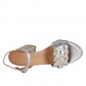 Sandale pour femmes avec courroie en cuir lamé platine et argent talon 7 - Pointures disponibles:  43, 44, 45, 46