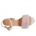Woman's strap sandal in nude patent leather and fake fur heel 7 - Available sizes:  31, 34, 42, 43, 44, 45, 46