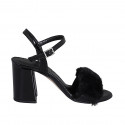 Sandale pour femmes en cuir verni noir et fourrure écologique avec courroie talon 7 - Pointures disponibles:  31, 33, 34, 42, 43, 44, 45