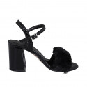 Sandalia para mujer en charol negro y pelo ecológico con cinturon tacon 7 - Tallas disponibles:  34, 42, 43, 44