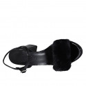 Sandale pour femmes en cuir verni noir et fourrure écologique avec courroie talon 7 - Pointures disponibles:  31, 33, 34, 42, 43, 44, 45