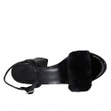 Sandalia para mujer en charol negro y pelo ecológico con cinturon tacon 7 - Tallas disponibles:  34, 42, 43, 44