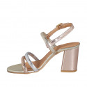 Woman's sandal in laminated platinum, silver and copper leather heel 7 - Available sizes:  43, 45
