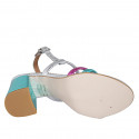 Sandale pour femmes en cuir imprimé lamé argent, fuchsia et turquoise talon 7 - Pointures disponibles:  43