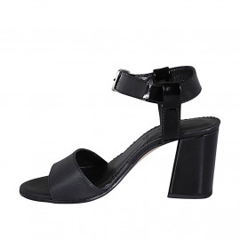 Sandale pour femmes avec courroie à la cheville en cuir et cuir verni noir talon 7 - Pointures disponibles:  42, 43 2