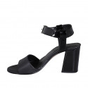Sandalia para mujer con cinturon al tobillo en piel y charol negro tacon 7 - Tallas disponibles:  32, 42, 43, 44