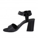 Sandalia para mujer con cinturon al tobillo en piel y charol negro tacon 7 - Tallas disponibles:  32, 33, 34, 42, 43, 44, 45