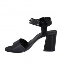 Woman's ankle strap sandal in black leather and patent leather heel 7 - Available sizes:  32, 33, 34, 42, 43, 44, 45