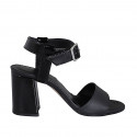 Sandalia para mujer con cinturon al tobillo en piel y charol negro tacon 7 - Tallas disponibles:  32, 42, 43, 44