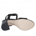 Sandalia para mujer con cinturon al tobillo en piel y charol negro tacon 7 - Tallas disponibles:  32, 33, 34, 42, 43, 44, 45