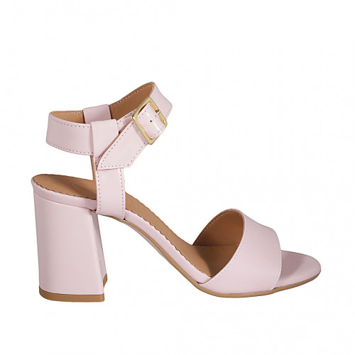 Sandalia para mujer con cinturon al tobillo en piel y charol rosa tacon 7 - Tallas disponibles:  31, 33, 34, 43, 44, 45