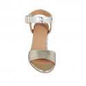 Sandalia para mujer con cinturon al tobillo en piel y piel estampada camouflaje platino tacon 7 - Tallas disponibles:  31, 33, 42, 43, 45, 46