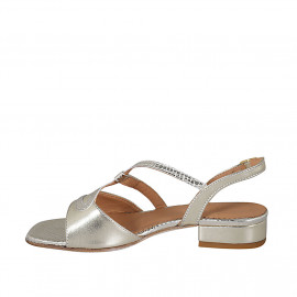 Woman's sandal in platinum laminated and printed leather heel 2 - Available sizes:  33 2