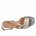 Woman's sandal in platinum laminated and printed leather heel 2 - Available sizes:  32, 33, 42, 43, 44