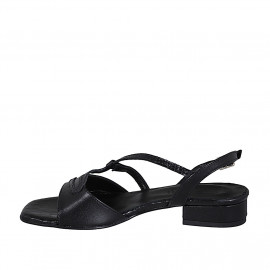 Woman's sandal in black laminated and printed leather heel 2 - Available sizes:  32, 33 2