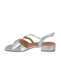 Woman's sandal in silver laminated and printed leather heel 2 - Available sizes:  32, 33, 34, 42
