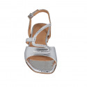Woman's sandal in silver laminated and printed leather heel 2 - Available sizes:  32, 33, 34, 42
