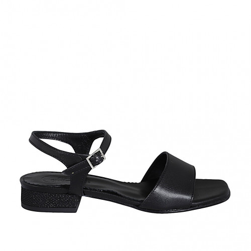 Woman's sandal in black leather with strap and coated heel 2 - Available sizes:  34, 42, 44
