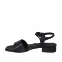 Woman's sandal in black leather with strap and coated heel 2 - Available sizes:  34, 42, 44