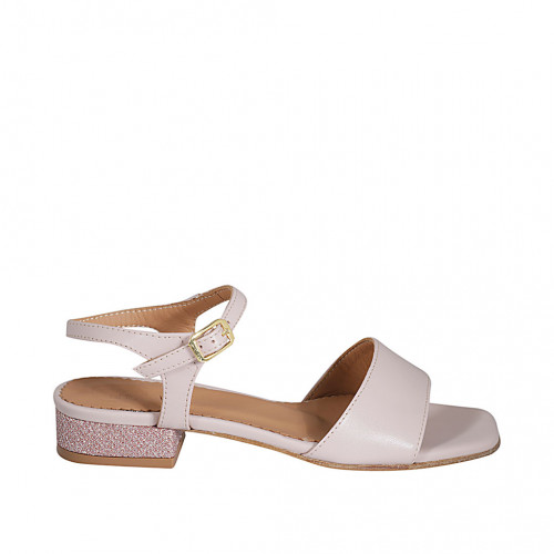 Sandale pour femmes en cuir nue avec courroie et talon recouvert 2 - Pointures disponibles:  32, 33, 44, 46