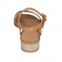 Woman's sandal in cognac brown leather with strap and coated heel 2 - Available sizes:  32, 42