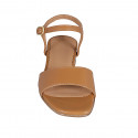 Woman's sandal in cognac brown leather with strap and coated heel 2 - Available sizes:  32, 42, 43
