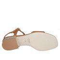 Woman's sandal in cognac brown leather with strap and coated heel 2 - Available sizes:  32, 42