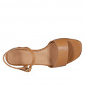 Woman's sandal in cognac brown leather with strap and coated heel 2 - Available sizes:  32, 42, 43