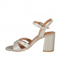 Woman's sandal in platinum laminated leather with strap heel 7 - Available sizes:  43, 44, 45, 46