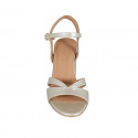 Woman's sandal in platinum laminated leather with strap heel 7 - Available sizes:  43, 44, 45, 46