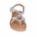 Woman's thong sandal in silver laminated printed patent leather with strap heel 1 - Available sizes:  32, 33, 42, 43