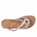 Woman's thong sandal in silver laminated printed patent leather with strap heel 1 - Available sizes:  32, 33, 42, 43