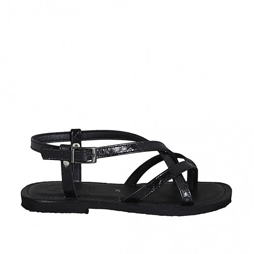 Sandale entredoigt pour femmes en cuir verni imprimé noir avec courroie talon 1 - Pointures disponibles:  32, 33, 42
