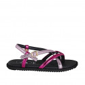Woman's thong sandal in rose and pink laminated leather with strap wedge heel 1 - Available sizes:  32, 33, 42, 43